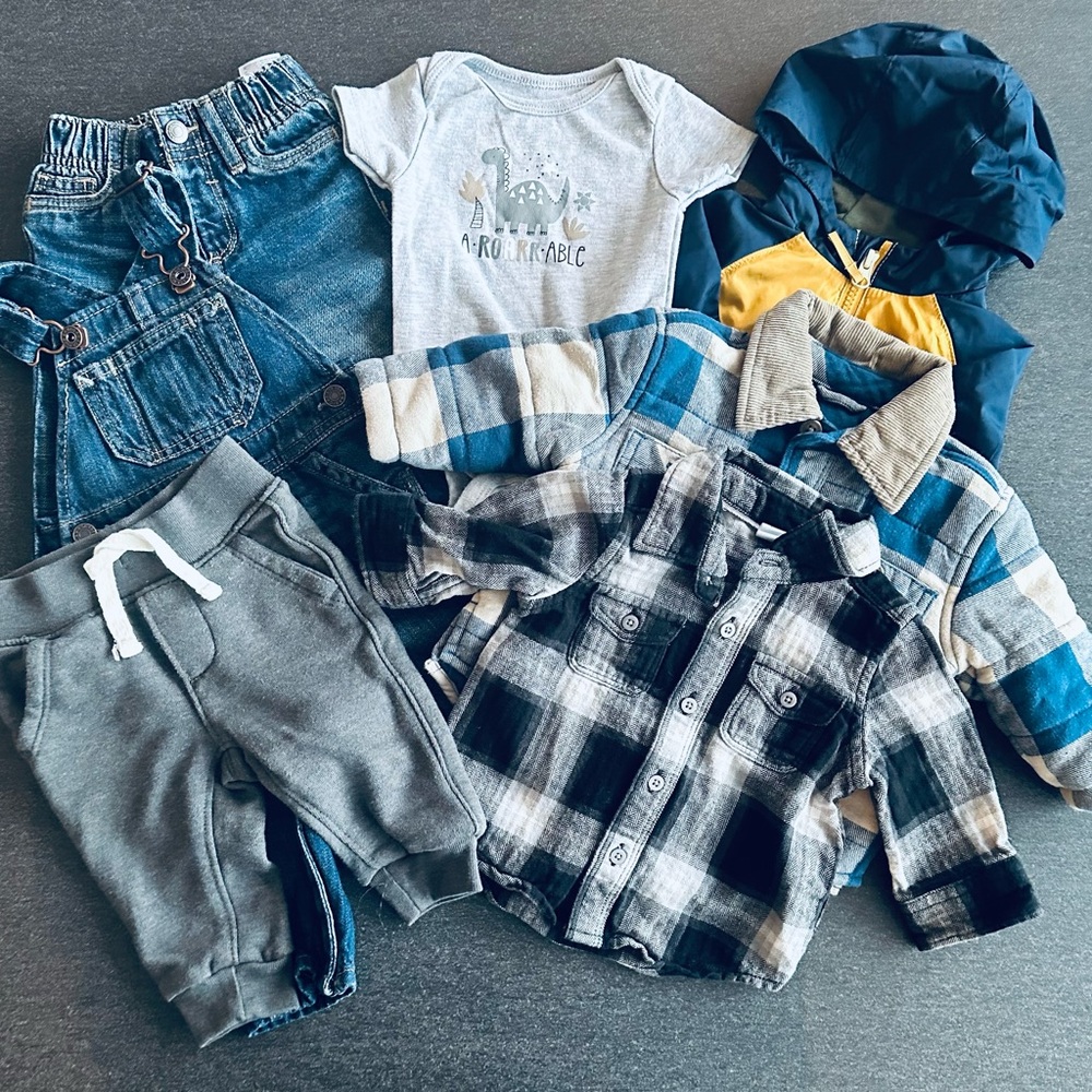 3-6M Baby Clothing Bundle 7 Items - Denim, Plaid, and More